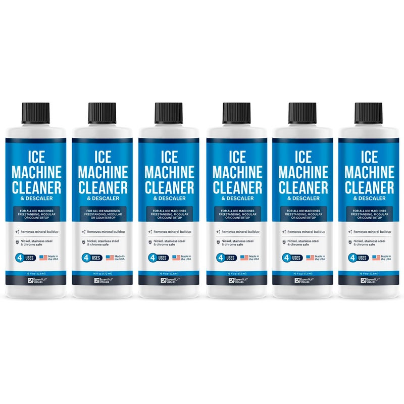 Essential Values Ice Machine Cleaner and Descaler 16 fl oz - Nickel Safe Countertop Ice Maker Cleaner - Compatible with Major Brands (Scotsman, KitchenAid, Affresh, etc.) - 6 pack - Image 1